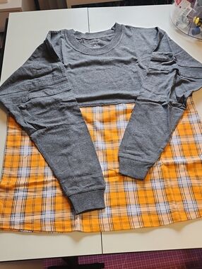 Women's boxercraft Orange And Gray Plaid Crewneck Long Sleeve Tee Sz M